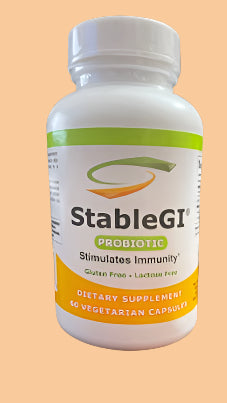 StableGI probiotic bottle, gluten & lactose-free, vegetarian capsules, 60 count.